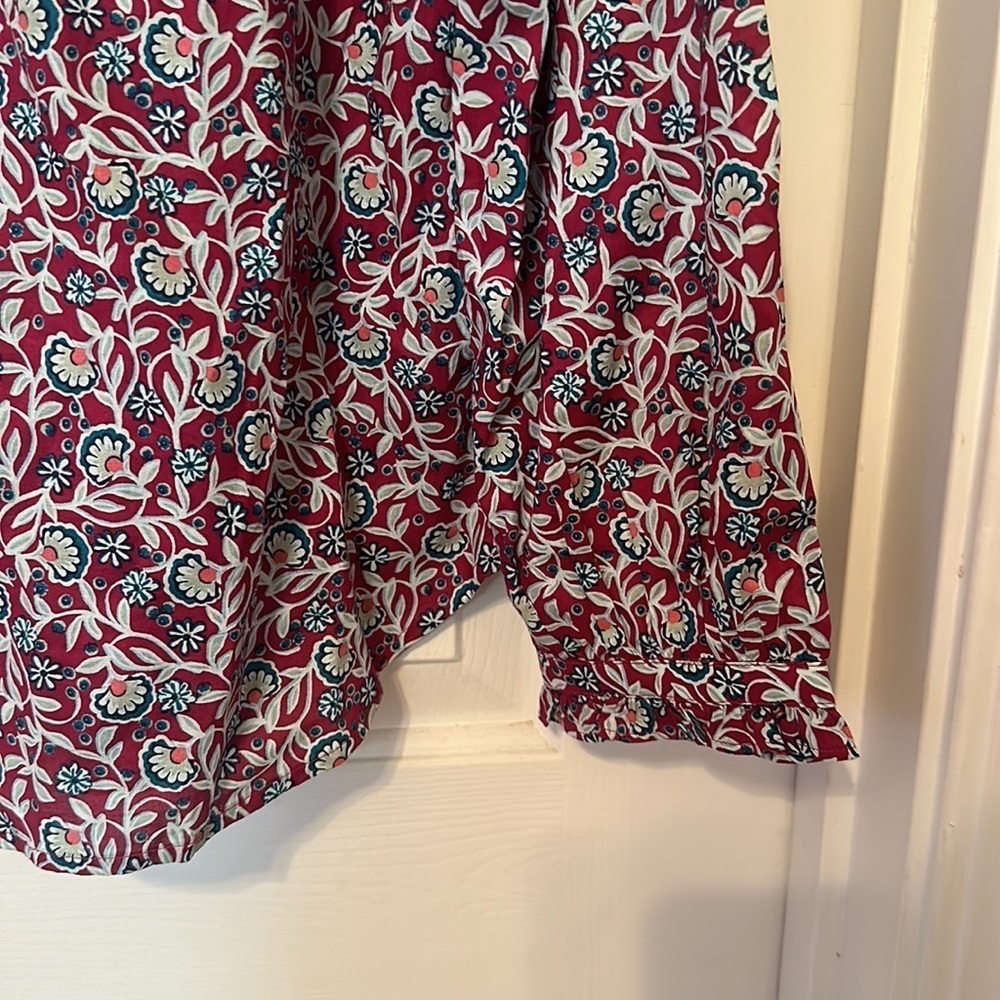 Talbots ruffle trim popover blouse pink blue floral large 100% cotton - Picture 2 of 5